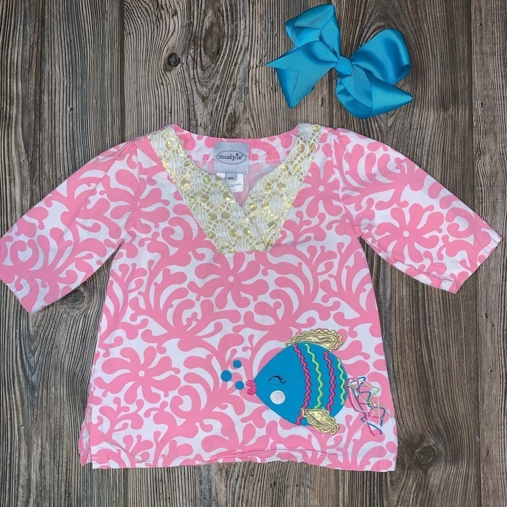 Mud Pie Tunic Fish and Coral Beach Soft 18 Months